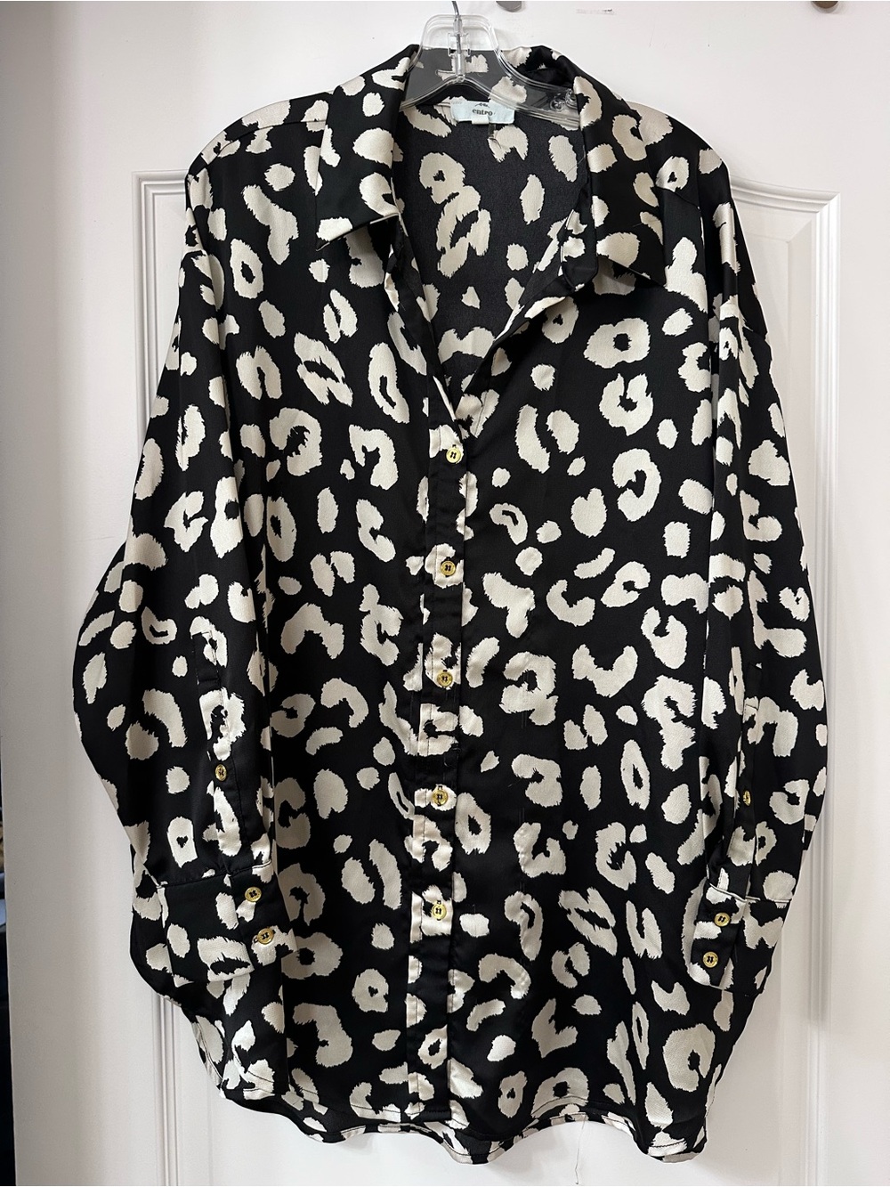 entro Black and White Leopard Print Tunic Blouse - XL